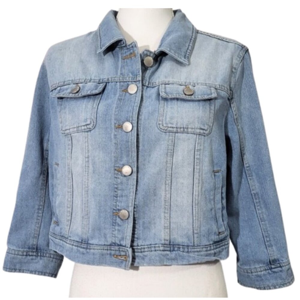 ASHLEY VINTAGE CHARM Cropped Blue Denim Jean Jacket - Women's XL